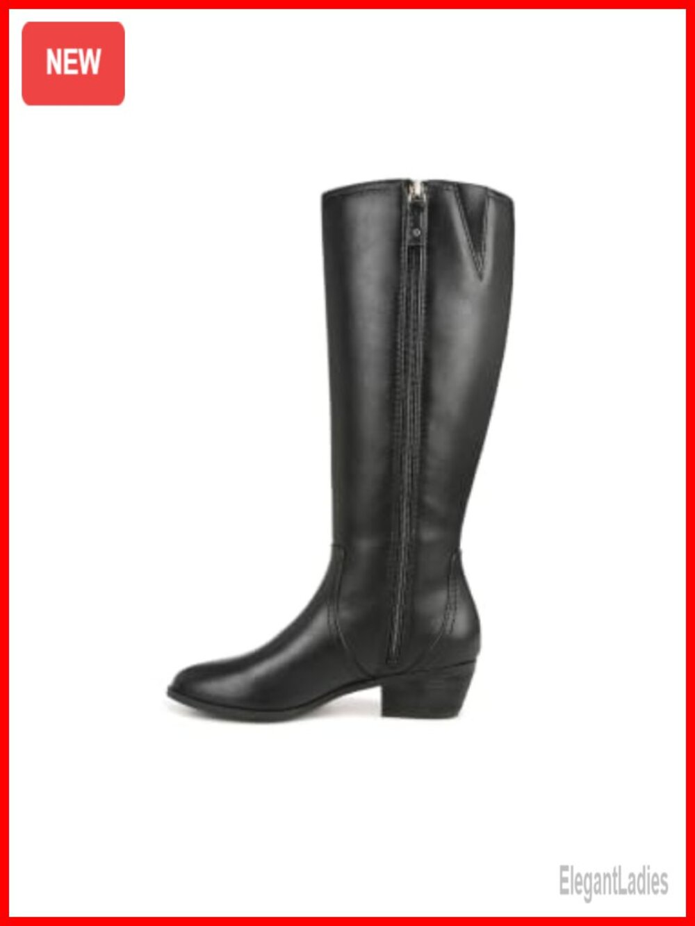 Womens Knee High Riding Boot Faux Leather Block Heel Tall Boot